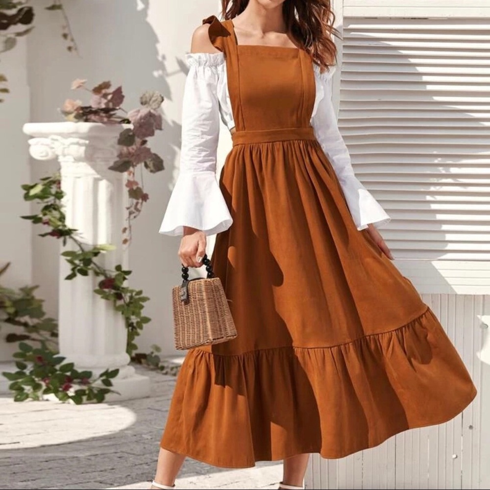 Ruffle Trim High Waist Overall Dress